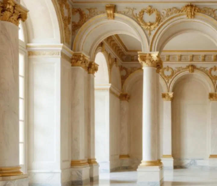 Détail architectural de style Empire avec colonnes et dorures délicates