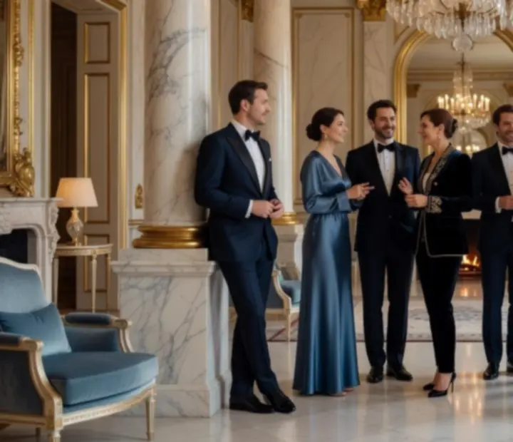 Clients réunis autour d'une soirée poker récréative Essentielia dans un décor impérial raffiné.