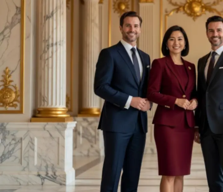 Équipe dirigeante d'Essentielia réunie dans un salon chic