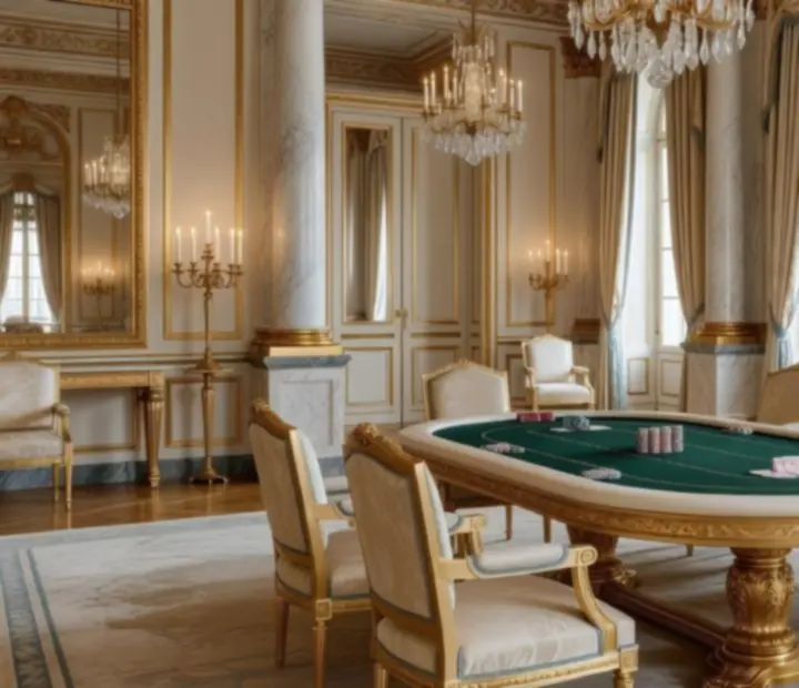 Salon de réception privé d'inspiration Napoléon Empire avec table de poker récréatif