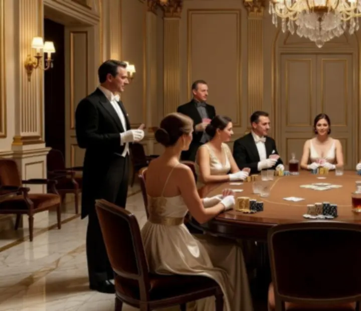 Salon de réception napoléonien avec table de poker récréatif élégamment dressée