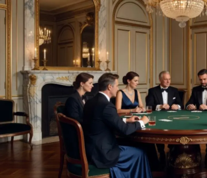 Salon VIP décoré de marbre et de dorures napoléoniennes lors d'une soirée poker récréative Essentielia.