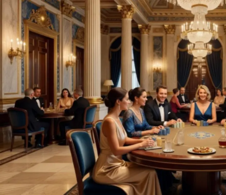 Soirée d’entreprise prestigieuse dans un salon de style Empire avec table de poker récréatif et réception élégante